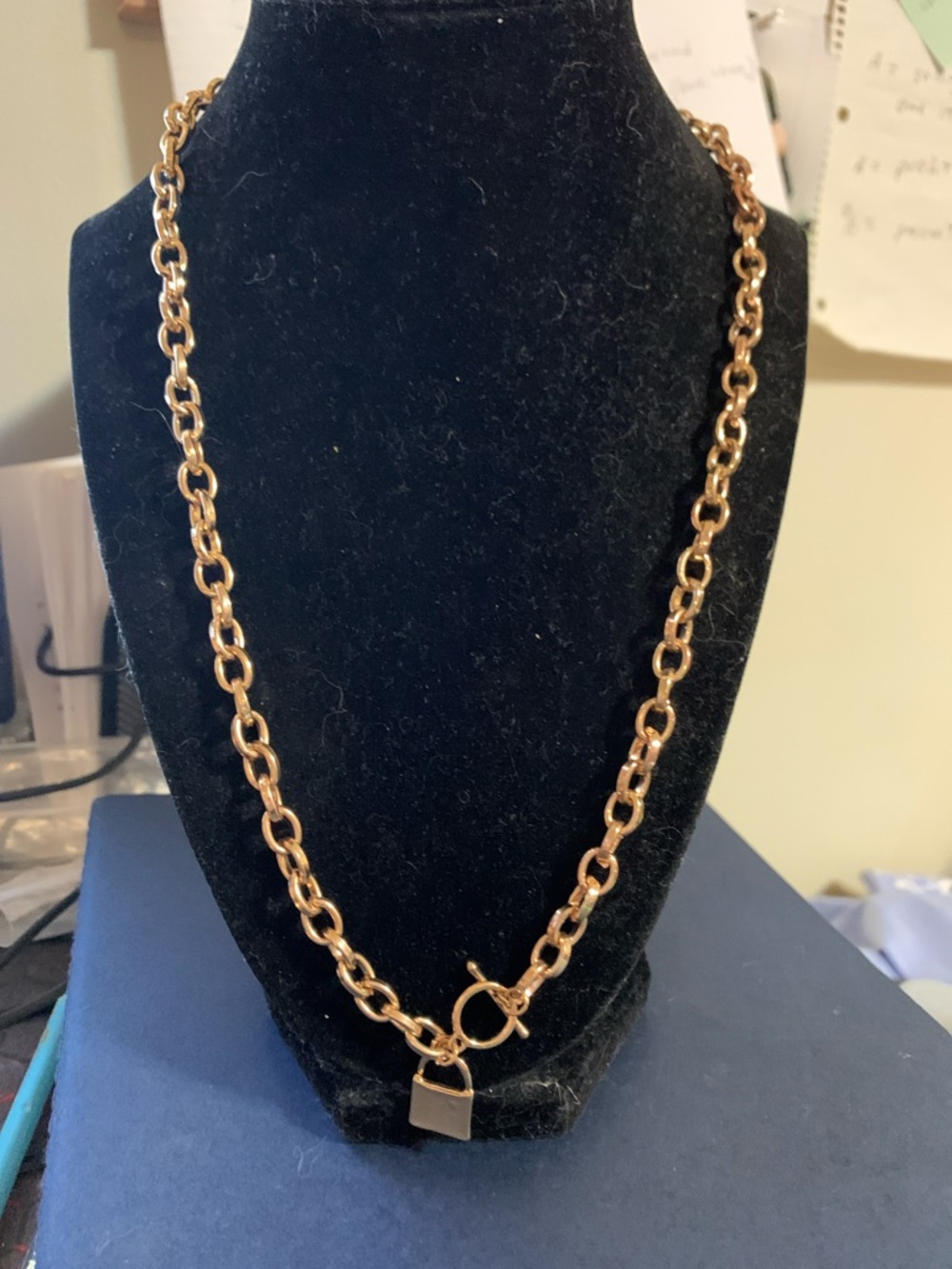 Gold-Tone Link  Chain Necklace with Padlock Pendant